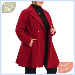 Plus Size Peacoat A-Line Double Breasted Long Coat Women's Wool Blend